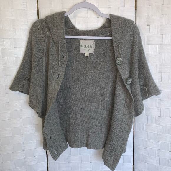 Anthropologie Kenji Boho Short Sleeve Wool Blend Hooded Cardigan Women’s Size XS - Picture 2 of 12